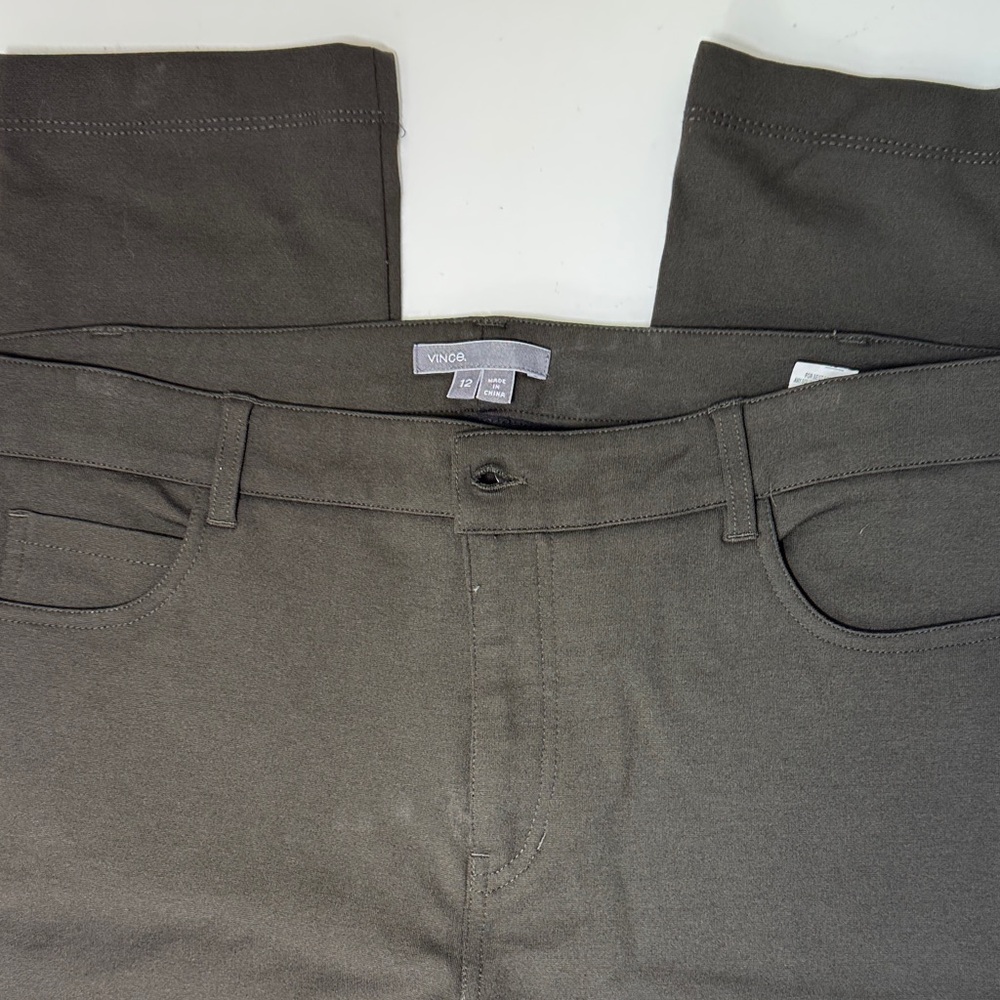 Vince women’s stretch jeans in olive green. 12.